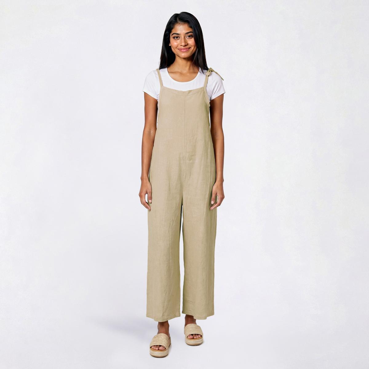 Juniors Hunter & Brown Tie Shoulder Linen Blend Jumpsuit