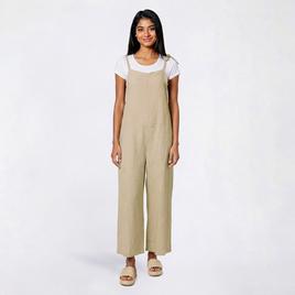 Juniors Hunter & Brown Tie Shoulder Linen Blend Jumpsuit