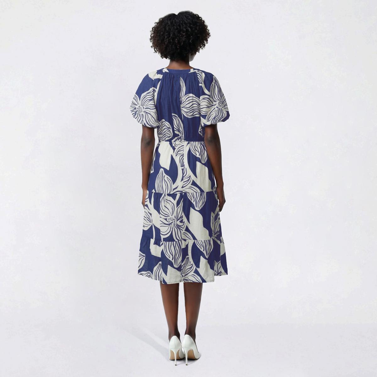 Womens Mlle Gabrielle Short Puff Sleeve Floral Tier Midi Dress