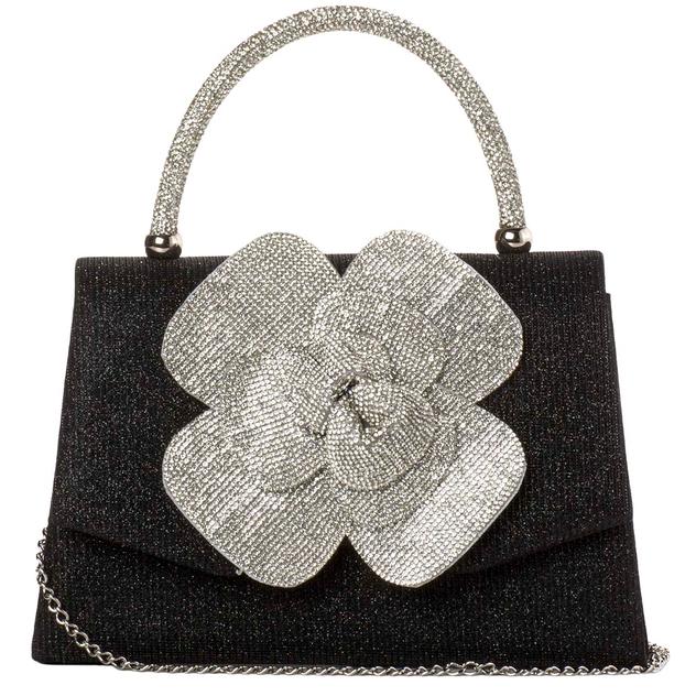 D'Margeaux Flower Shimmer Clutch w/ Chain