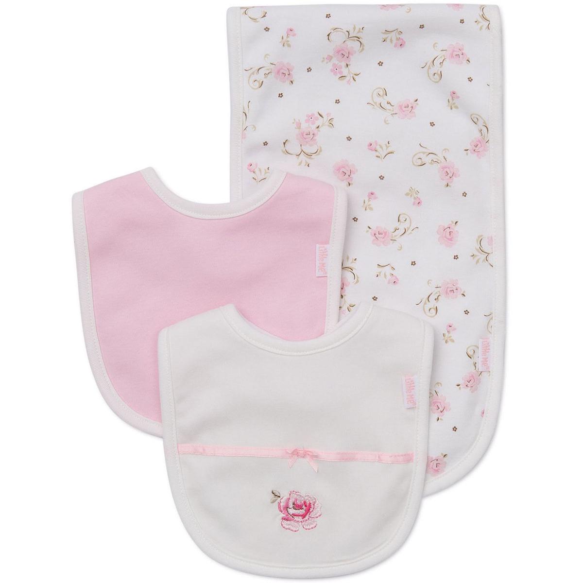 Baby Girl Little Me Rose Bib and Burp Set