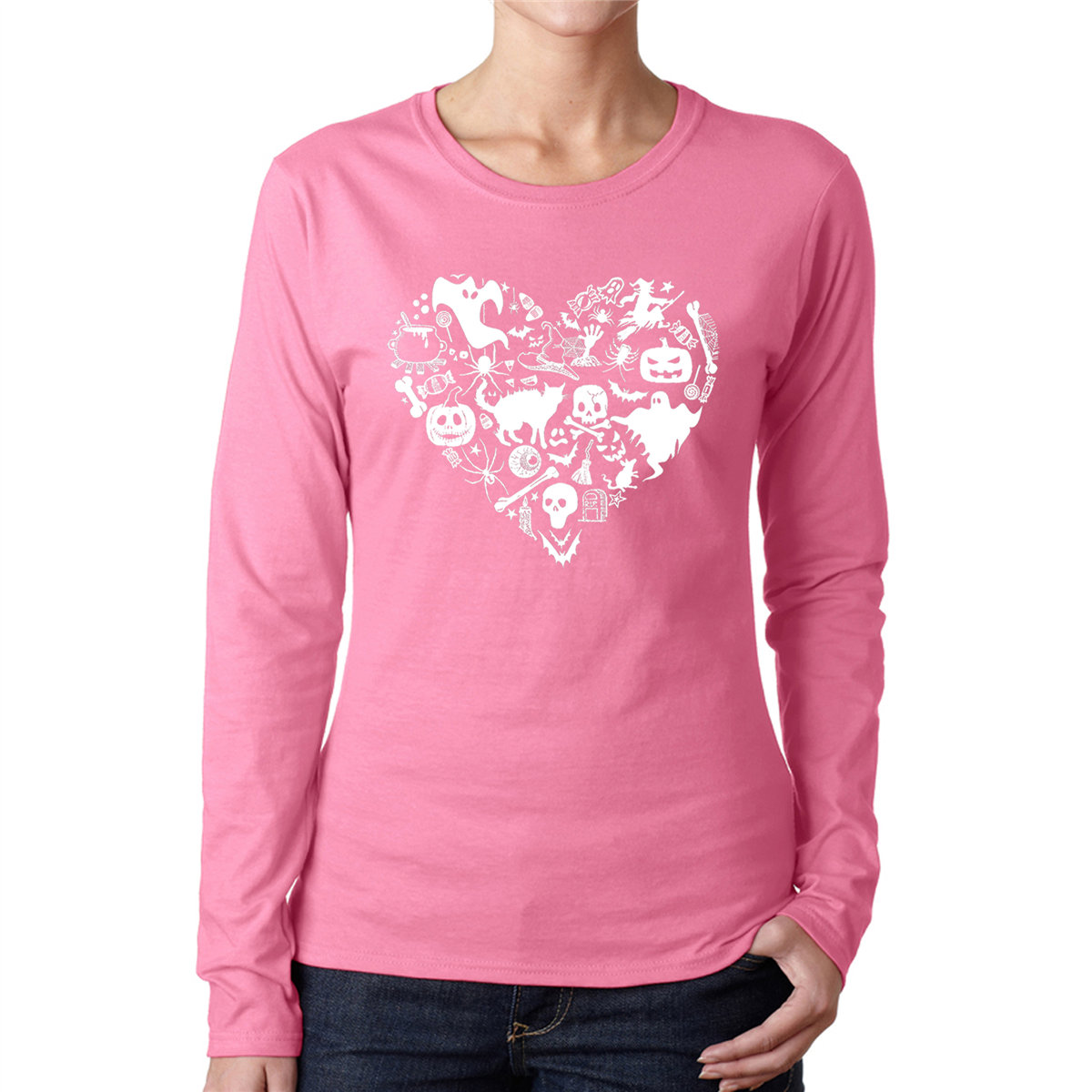Plus Size LA Pop Art Halloween Heart Word Art Long Sleeve Tee