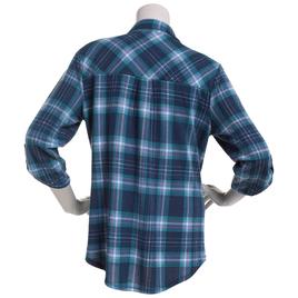 Petite Emily Daniels 3/4 Sleeve Plaid Hacci Blouse - Blue/Green