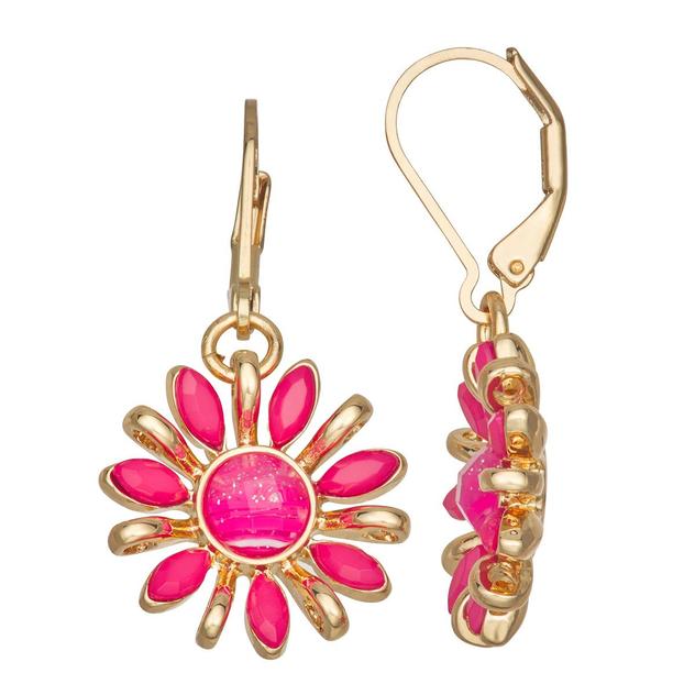 Napier Gold-Tone & Pink Florence Flower Drop Leverback Earrings