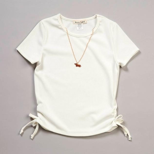 Girls (7-12) Dream Girl Side Cinch Tee w/ Wiener Dog Necklace
