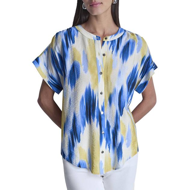 Womens DKNY Sport Short Sleeve Abstract Button Front Blouse
