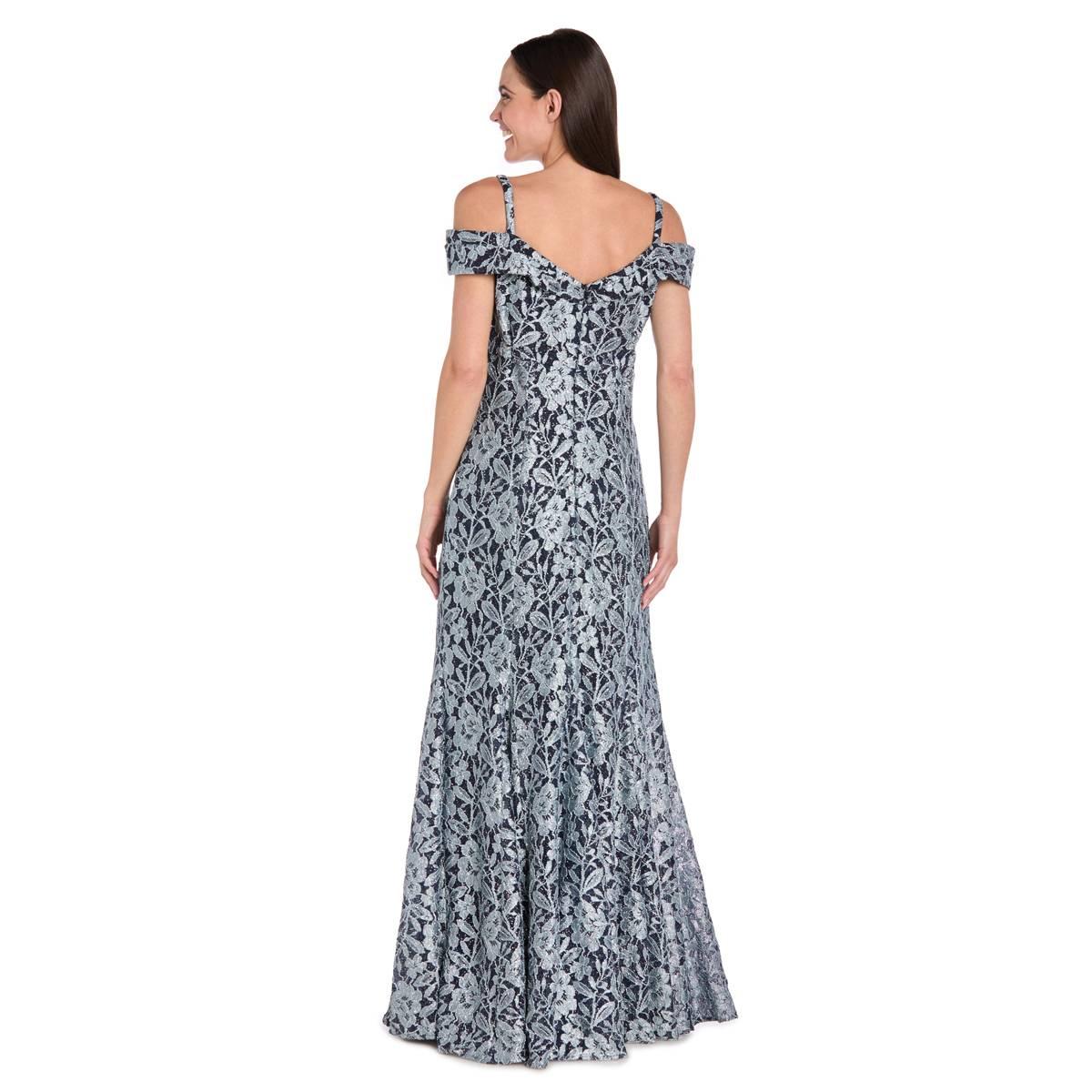 Petite R&M Richards Two Tone Glitter Lace Mermaid Evening Gown