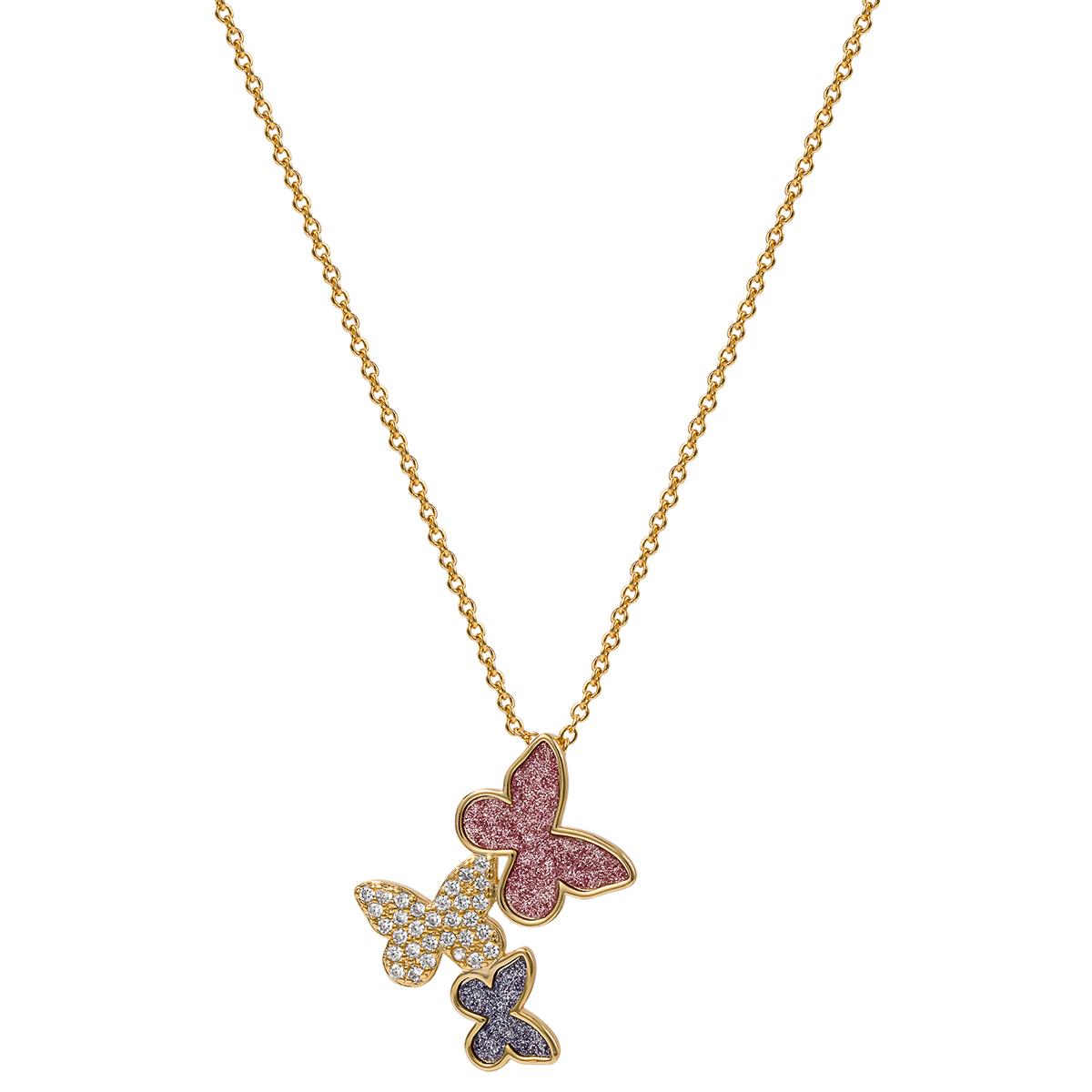 Yellow Gold Plated Cubic Zirconia and Glitter Butterfly Pendant