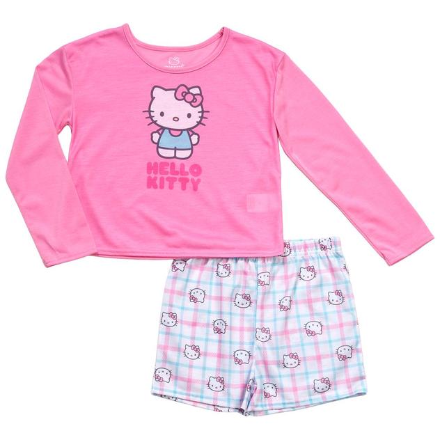 Girls Hello Kitty® 2pc. Long Sleeve Top & Shorts Pajama Set