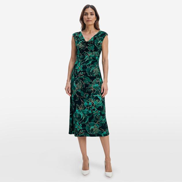 Womens Connected Apparel Sleeveless Foil Floral Midi Dress