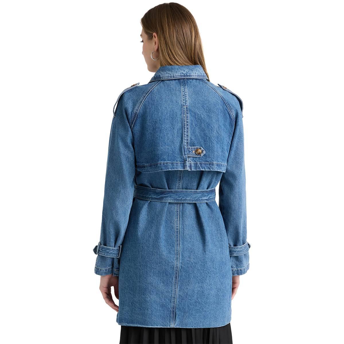Womens NVLT Double Breasted Denim Belted Trench Coat