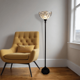 HomeRoots 62in. Torchiere Floor Lamp With Tiffany Glass Shade