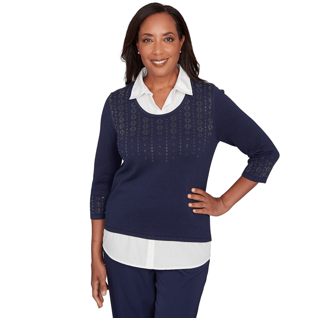 Womens Alfred Dunner Saratoga Springs Two In One Stud Sweater