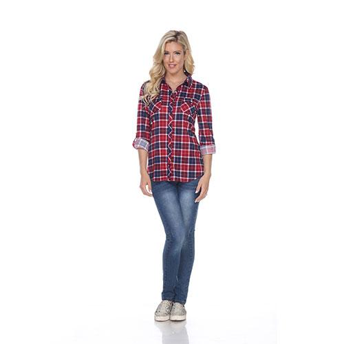 Womens White Mark Oakley Stretch Plaid Casual Button Down Top
