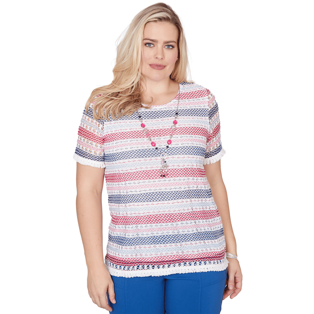 Petite Alfred Dunner The Royal Treatment Fringe Stripe Blouse