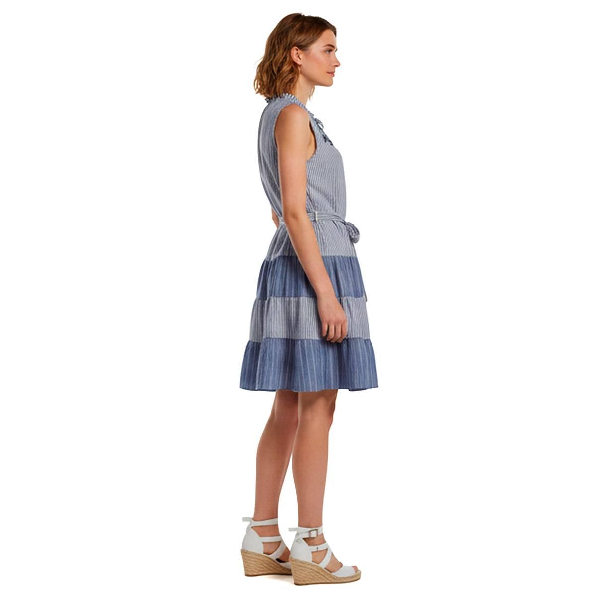 Womens Figueroa & Flower Sleeveless Mix Stripe Tier A-Line Dress