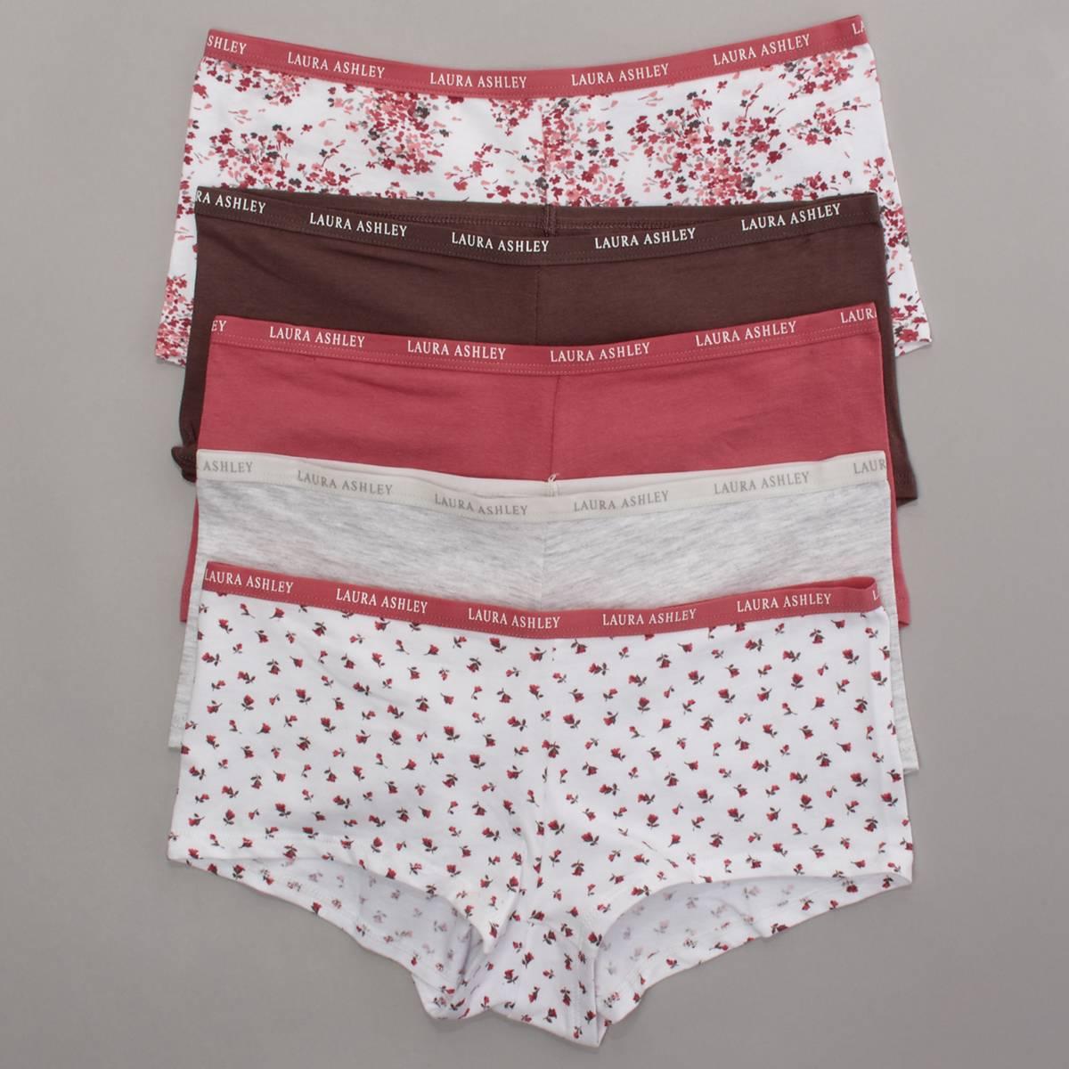 Womens Laura Ashley(R) 5pk. Logo Waistband Boyshorts - LS2186-5PKAC