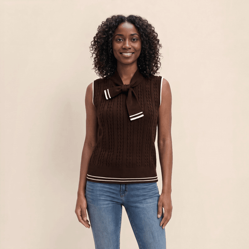 Womens Nanette Lepore Sleeveless Ascot Tie Neck Sweater Vest