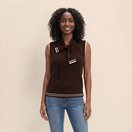 Womens Nanette Lepore Sleeveless Ascot Tie Neck Sweater Vest