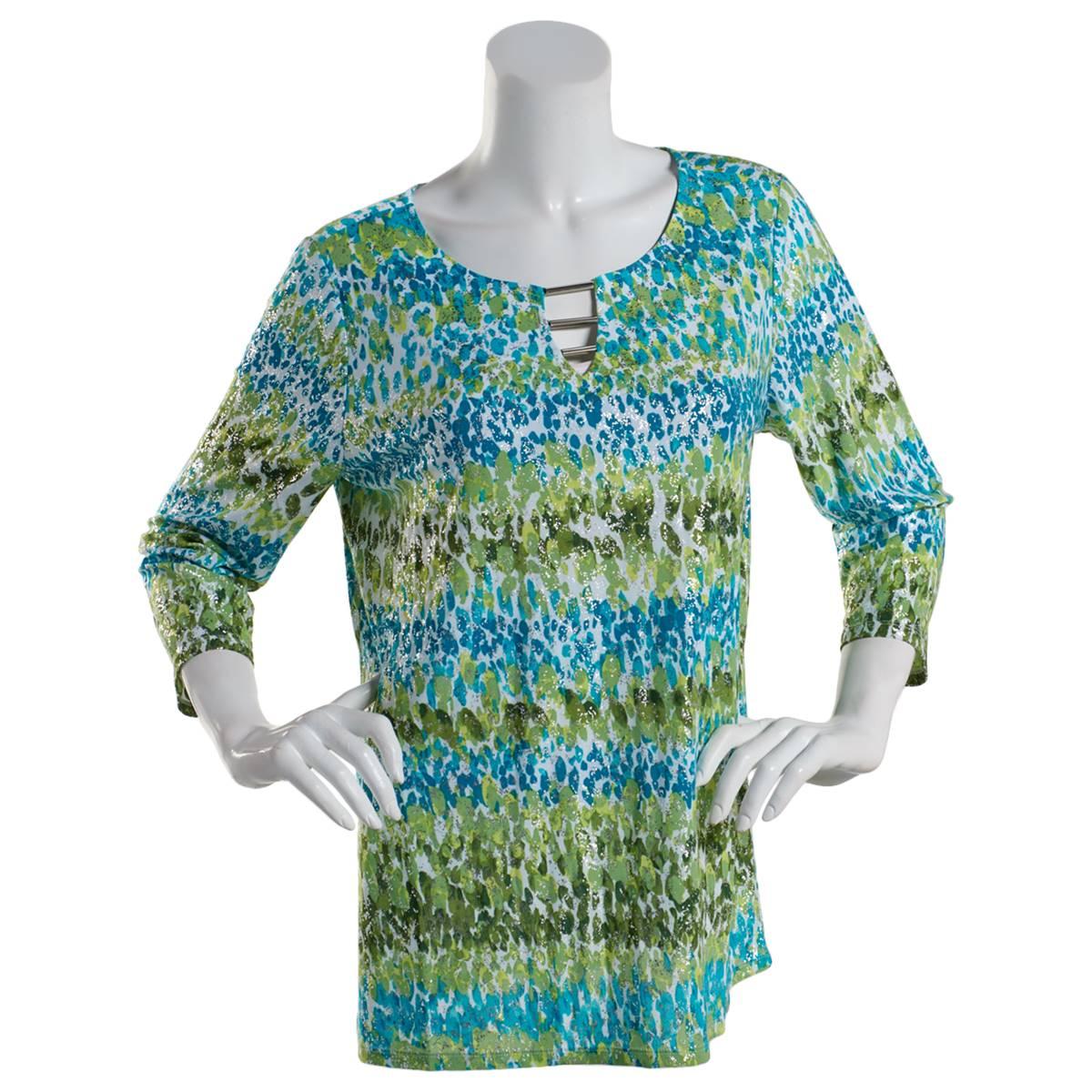 Womens Emily Daniels 3/4 Sleeve Bar Neck Spotted Foil Print Top