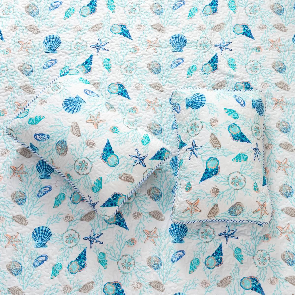 FreshFolds 3pc. Seashell Coastal Bedspread Quilt Set