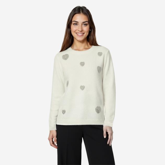 Womens Nicole Miller Long Sleeve Beaded Heart Sweater