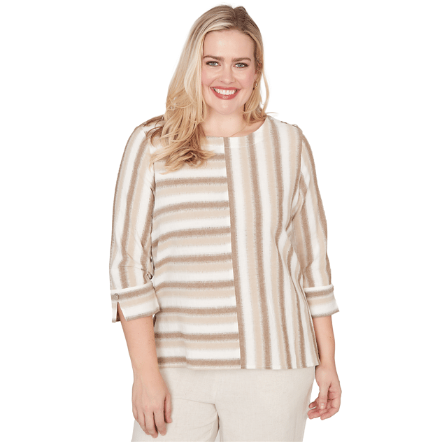 Petite Alfred Dunner Natural Wonder 3/4 Sleeve Stripe Blouse