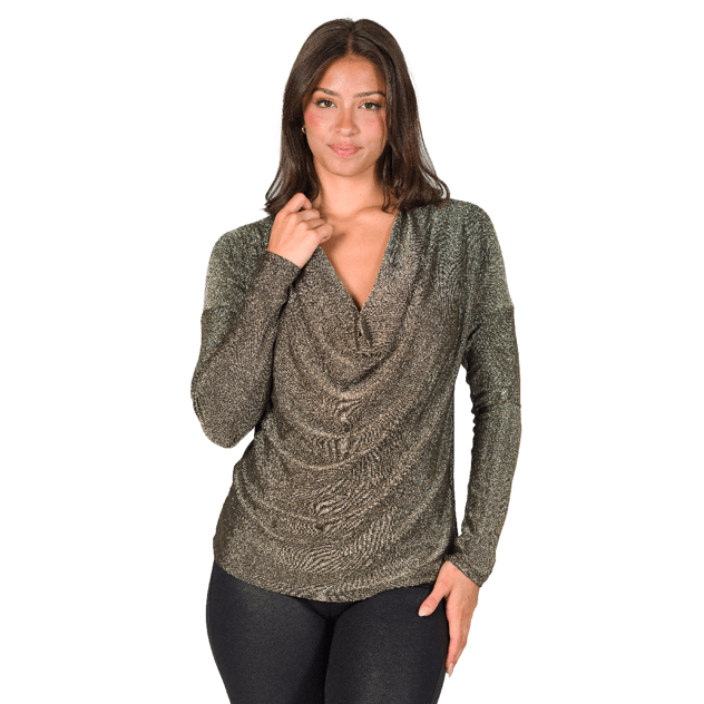 Womens 24/7 Comfort Apparel Cowl Neck Shimmery Fabric Blouse