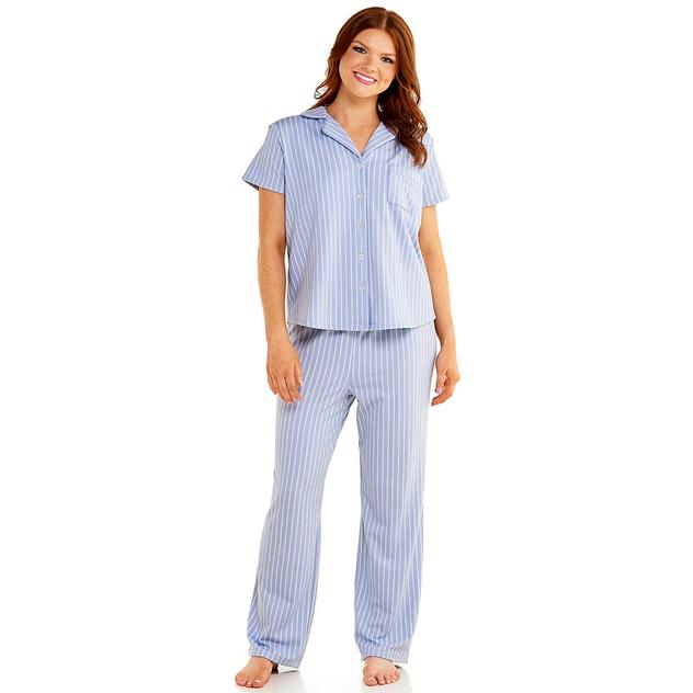 Womens Laura Ashley® Short Sleeve Peached Stripe Pajama Set