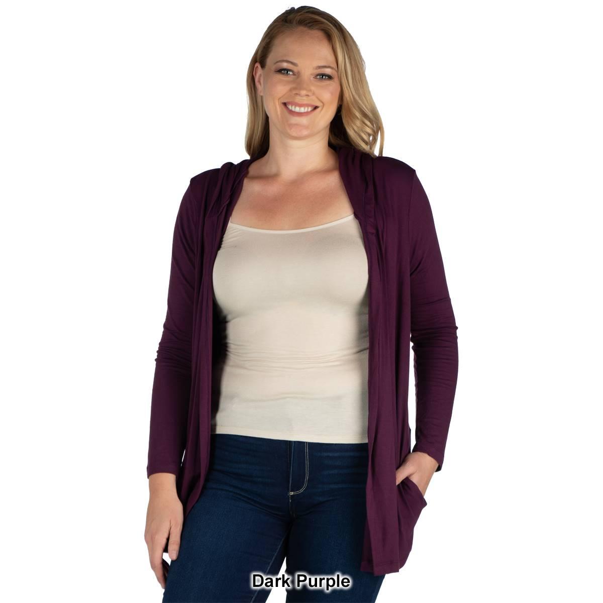 Plus Size 24/7 Comfort Apparel Lightweight Hooded Open Cardigan