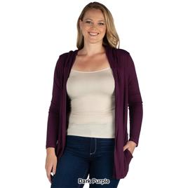Plus Size 24/7 Comfort Apparel Lightweight Hooded Open Cardigan