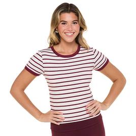 Juniors Pink Rose Stripe Ringer Tee