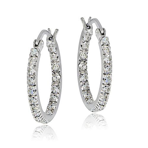 Sterling Silver CZ Hoop Earrings