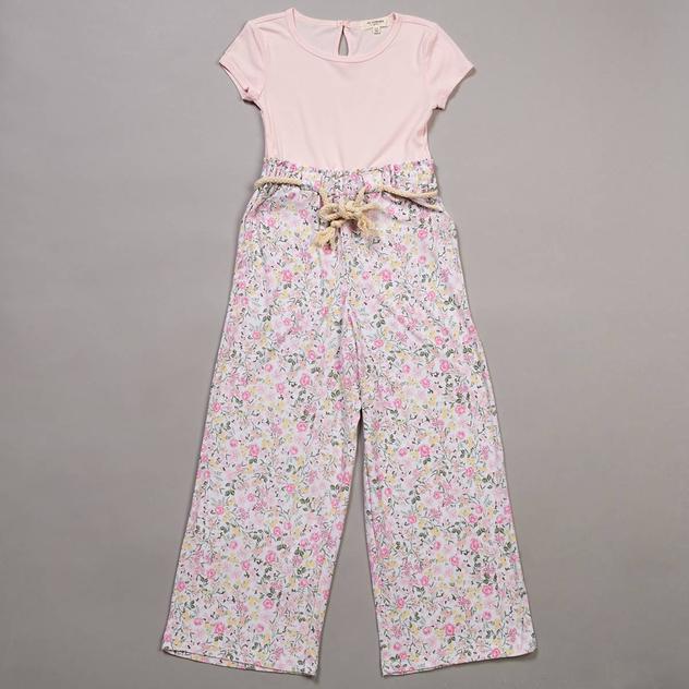 Girls (7-16) No Comment Short Sleeve Floral Paperbag Jumpsuit