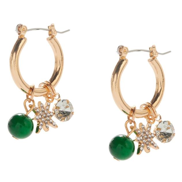 Ashley Cooper™ Gold-Tone Green Bead Charm Hoop Earrings