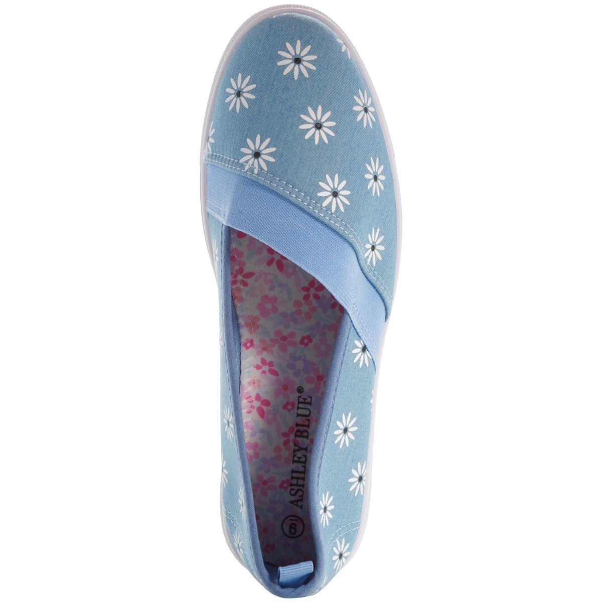 Womens Ashley Blue Floral Canvas Slip On Flats