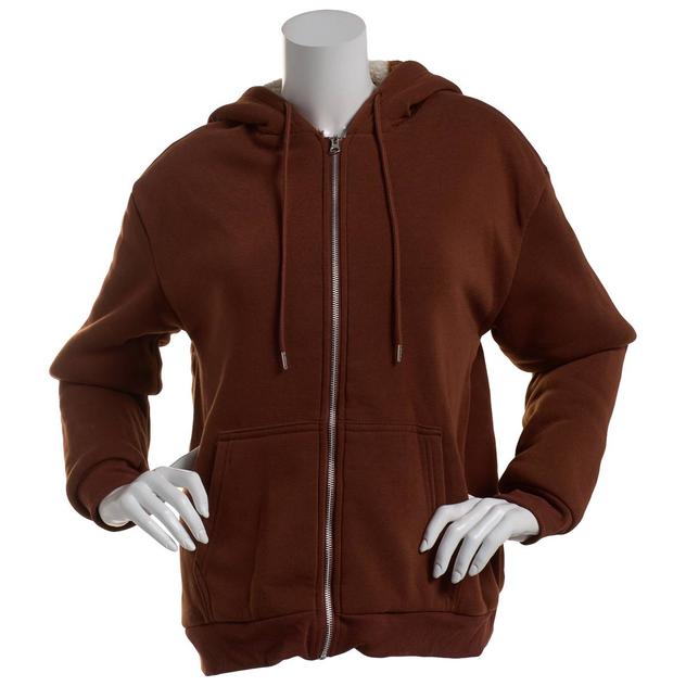 Juniors No Comment Cow Print Sherpa-Lined Zip-Up Hoodie