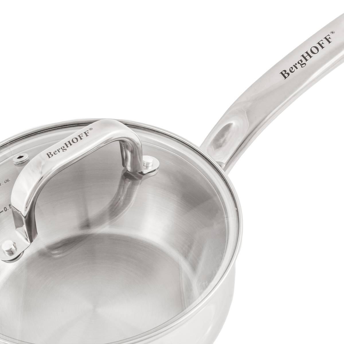 BergHOFF Belly Shape Stainless Steel 8in. Saucepan w/ Glass Lid