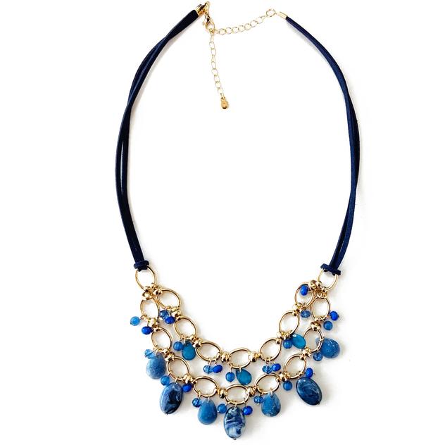 Ashley Cooper™ Blue Suede Beaded Necklace with Frontal Chain