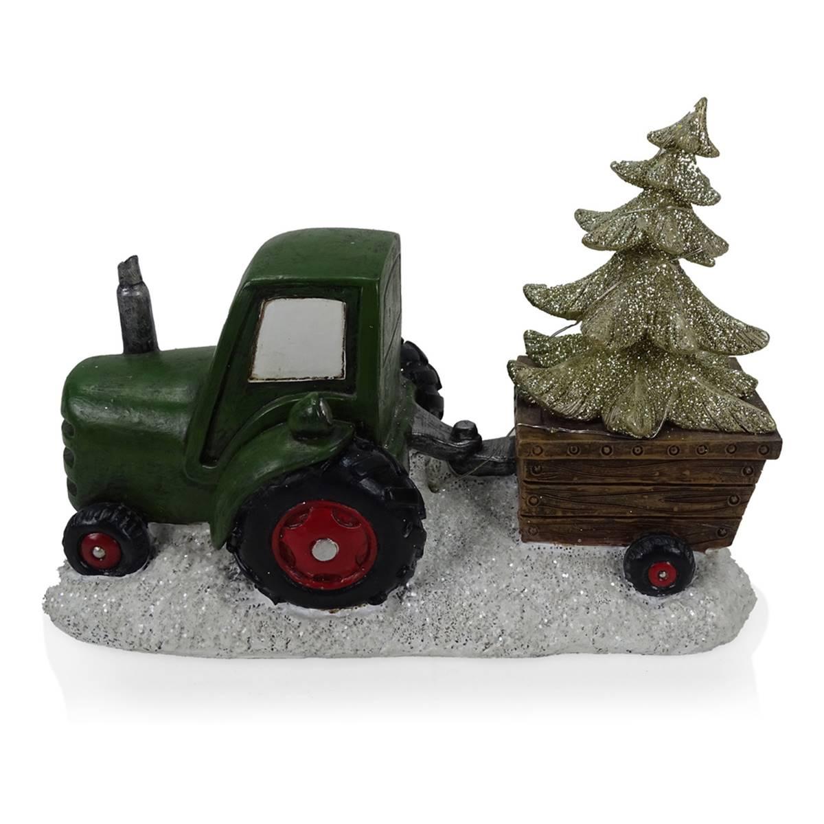 Alpine LED Green Tractor Pulling Tree Statue