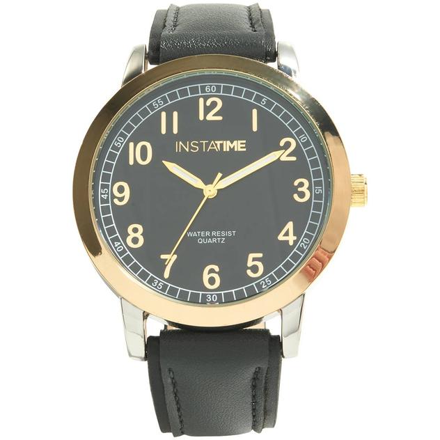 Mens Instatime Gold-Tone Black Easy to Read Dial Watch - PM1782