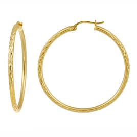 35mm Gold Plated Over Sterling Silver Diamond Cut Hoop Earrings