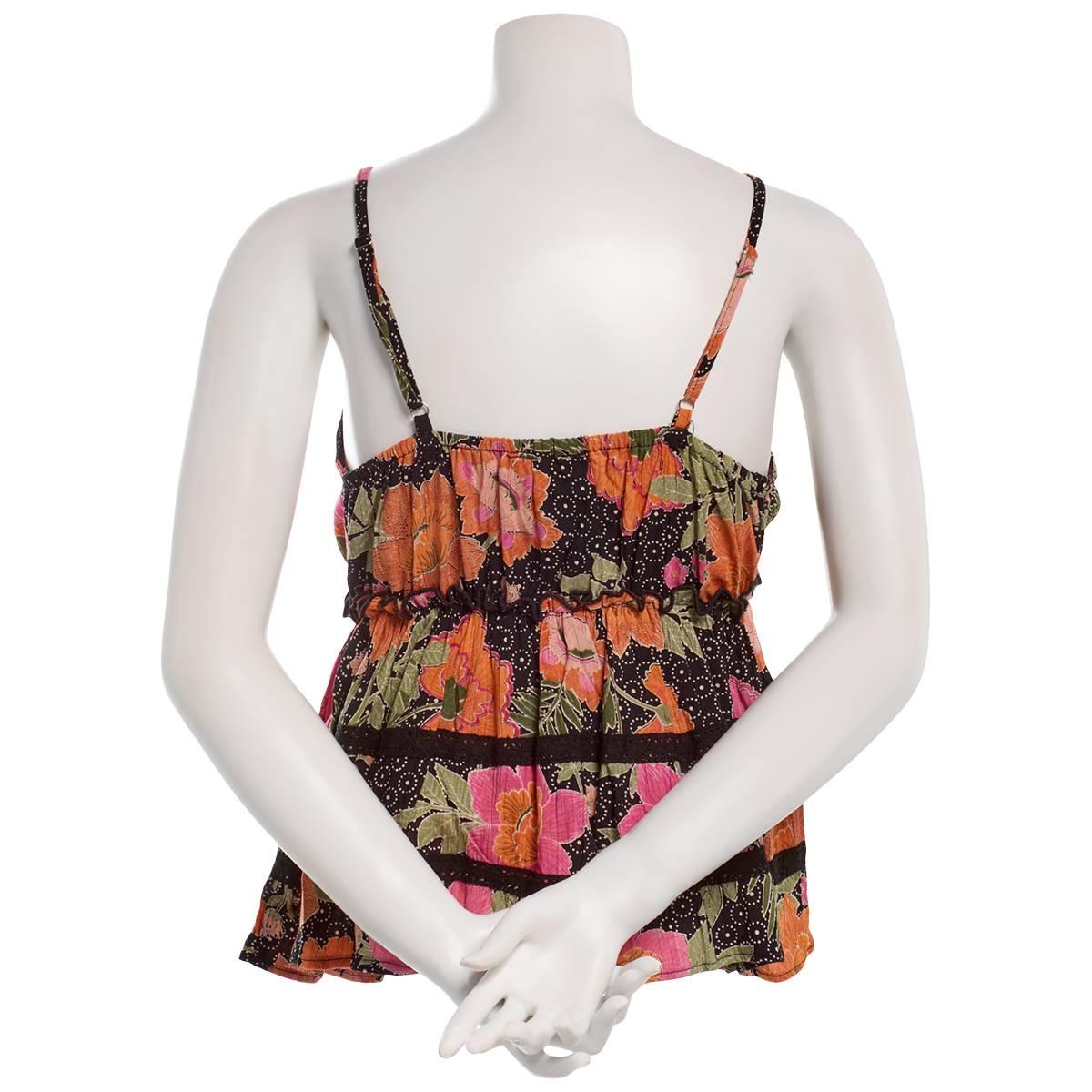 Juniors Angie Floral Print Crochet Insert Babydoll Tank Top