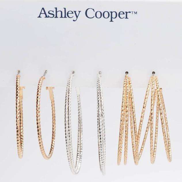 Ashley Cooper™ 3pr. Textured  Hoop Earrings Set