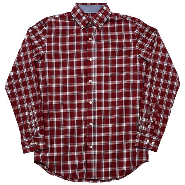 Mens Architect® Plaid Button Down Shirt - Burgundy/White