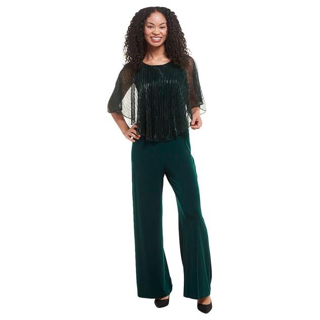 Petite Connected Apparel Metallic Crinkle Capelet Jumpsuit