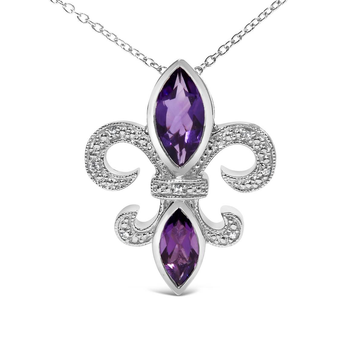 Haus of Brilliance Sterling Silver Amethyst Fleur de Lis Pendant