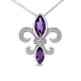 Haus of Brilliance Sterling Silver Amethyst Fleur de Lis Pendant