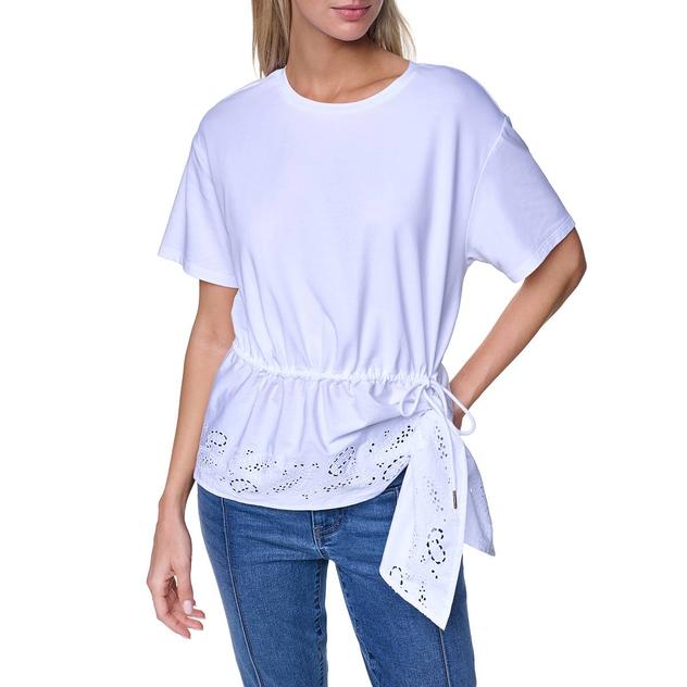 Womens Nautica Short Sleeve Mixed Media Eyelet Blouse