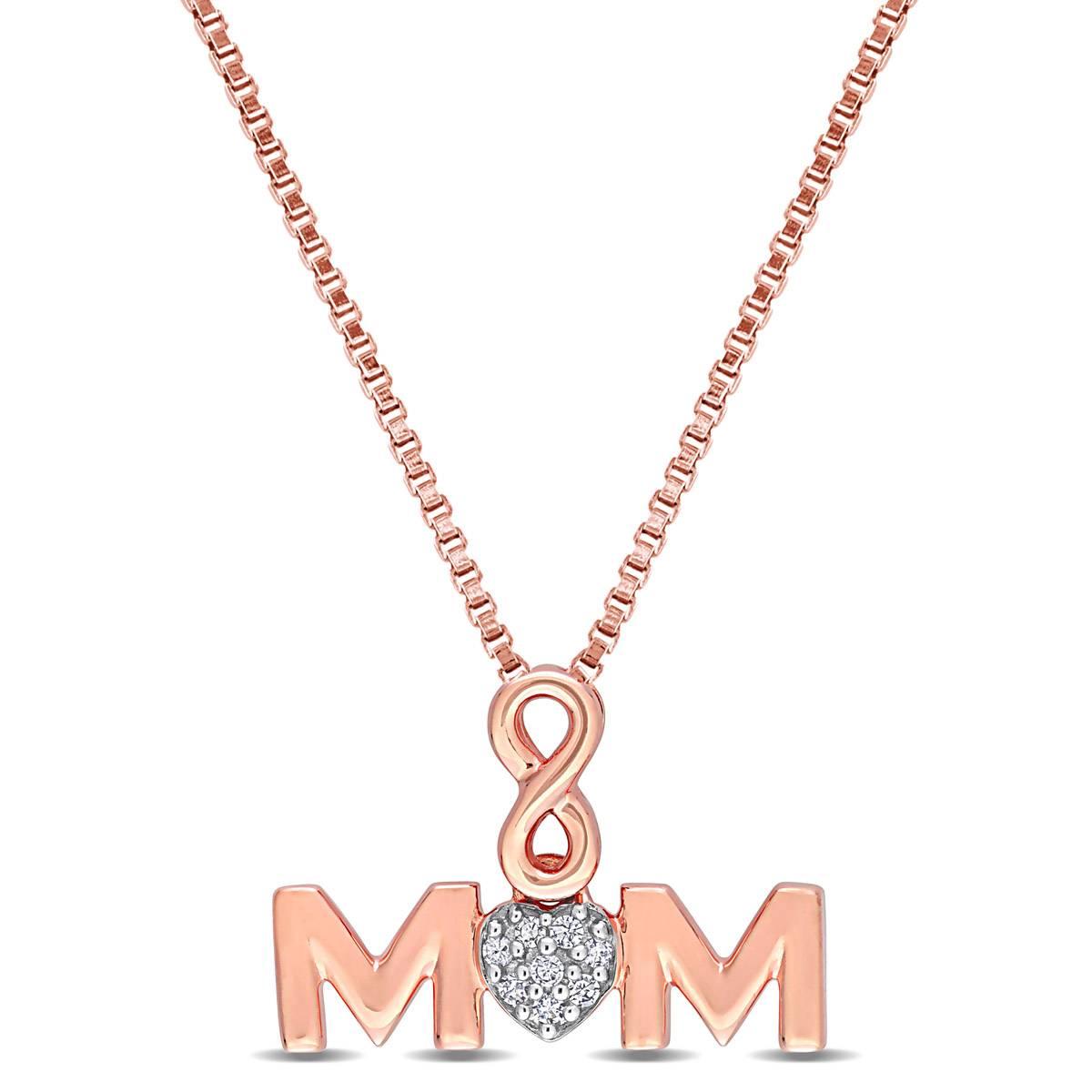 Sophia B Pink Silver 0.03ct. Diamond Accent Mom Chain Necklace